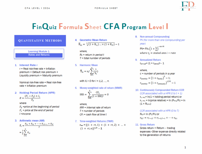 CFA 2026 Level 1 Finquiz Stanley Notes