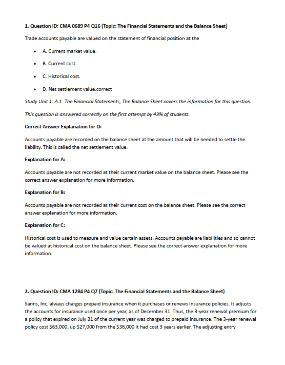 CMA 2025 P1 Hock Question Bank 2025 CMA Part 1 Hock Question Bank