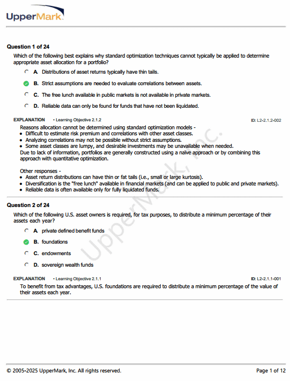 CAIA 2026 UpperMark Level 2 test Bank 2026 CAIA Level 2 Uppermark Testbanks