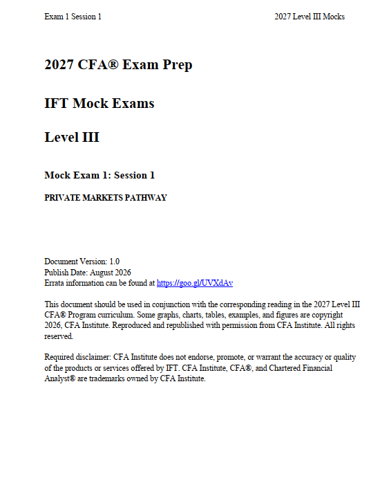 2027 CFA Level 3 IFT Mock Exams Private Markets Pathway
